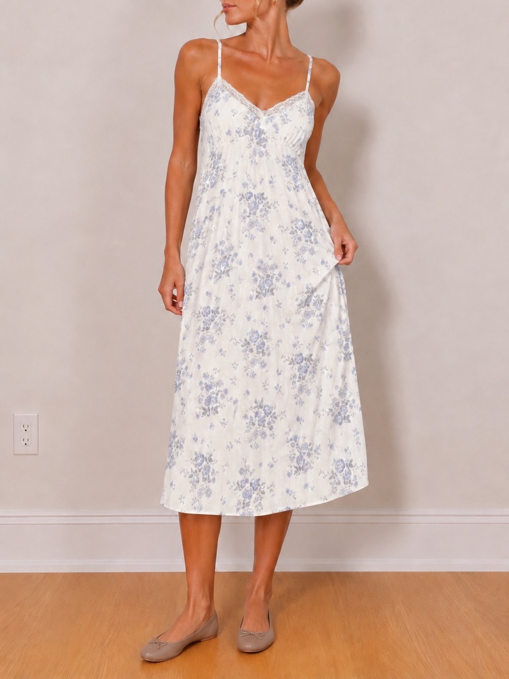 Oysho Floral Slip Midi Dress Women S Y2K‎ Cream Lace A-Line Cottagecore Fairy